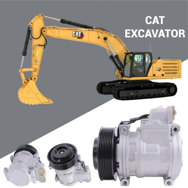 Compresor de CA 10PA15C de 24 V para excavadora Caterpillar 345B; Polea PV8 de 140 mm; Montaje directo; Pieza mayorista de equipo pesado.