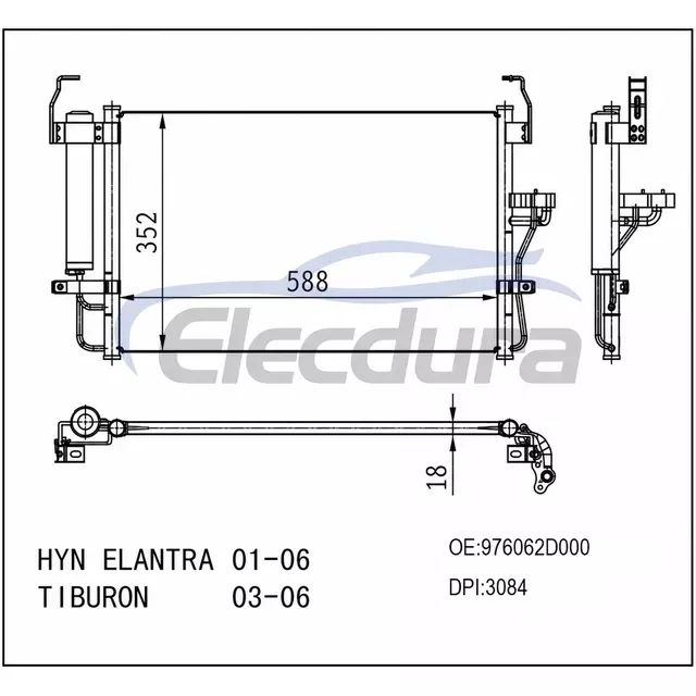 976062D000 ฮุนได Elantra 2001-2006 คอนเดนเซอร์เครื่องปรับอากาศ