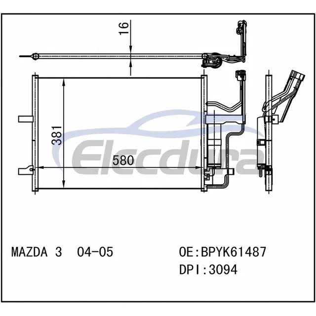 BPYK6148Z มาสด้า 3 2004-2005 คอนเดนเซอร์เครื่องปรับอากาศ