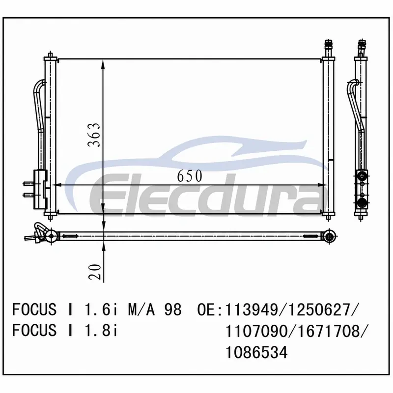 YS4Z19712AB Ford Focus I 1998+ A/C-kondensator 20 mm kerne