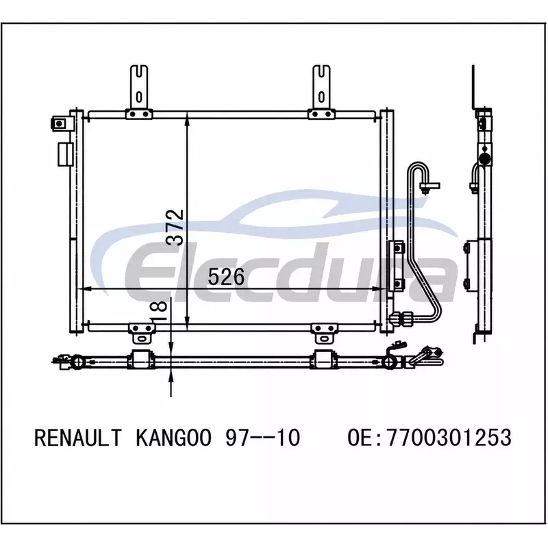 7700301253 Renault Kangoo 1997-1999 Condensatore A/C Nucleo da 18 mm