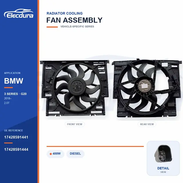Conjunto del ventilador de refrigeraci&oacute;n del radiador para BMW G20 400W 17428591441 Suministro a granel