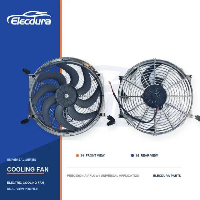 Universel Ventilateur de refroidissement de radiateur lame incurv&eacute;e chrom&eacute;e de 14 pouces 80W vente en gros
