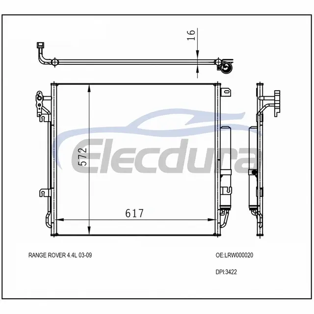 JRB500140 Land Rover Discovery 4 4 2005-2009 Condensatore A/C Nucleo da 16 mm