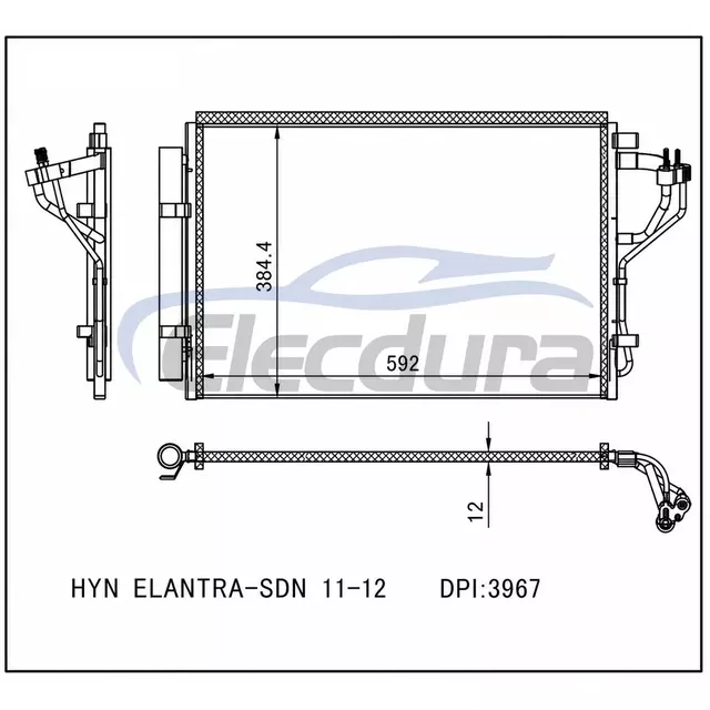 976063X000 Hyundai Elantra 2011-2013 Конденсатор кондиционера в сборе, сердечник 12 мм