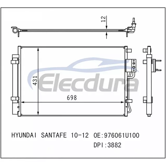 976061U100AS Hyundai Santafe 2010-2012 Ansamblu condensator A/C 0,47 in miez