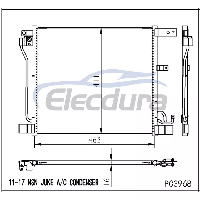 921103DD0A Nissan Juke 2011-2017 Σύστημα συμπυκνωτή A/C Πυρήνα 16mm