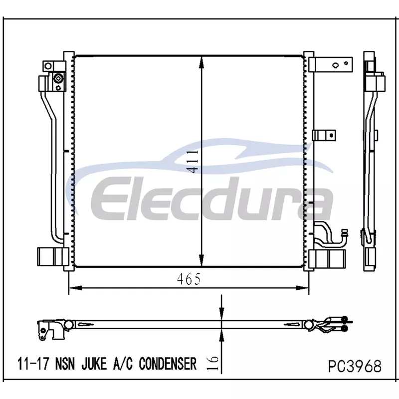 921103DD0A Nissan Juke 2011-2017 Ansamblu condensator A/C miez de 16 mm