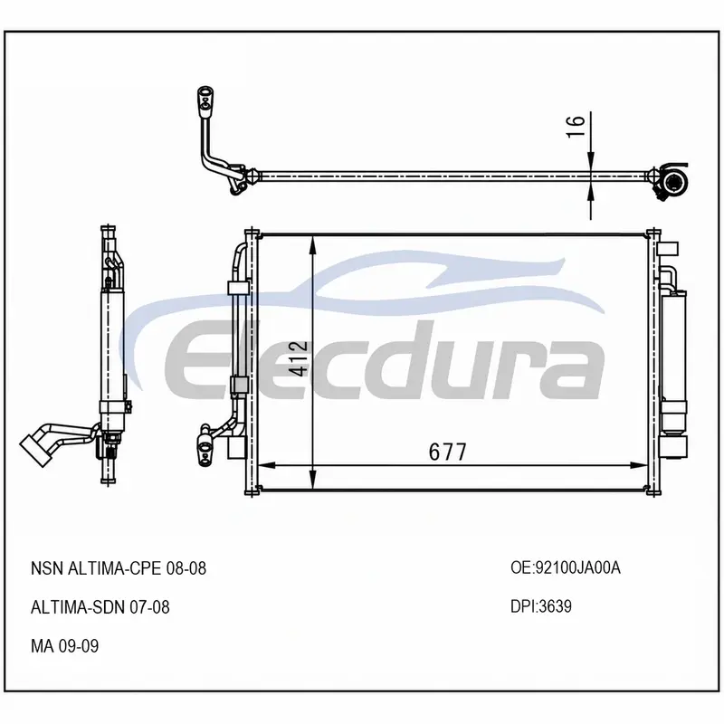 921103Y100 Nissan Maxima 2000-2001 A/C คอนเดนเซอร์ 16 มม. Core