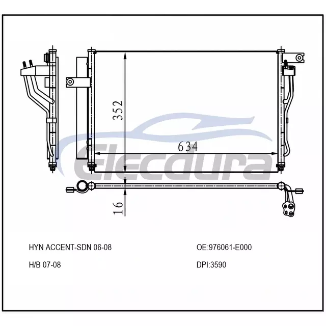 976061-E000 Hyundai Accent 2006-2008 Conjunto de condensador de aire acondicionado