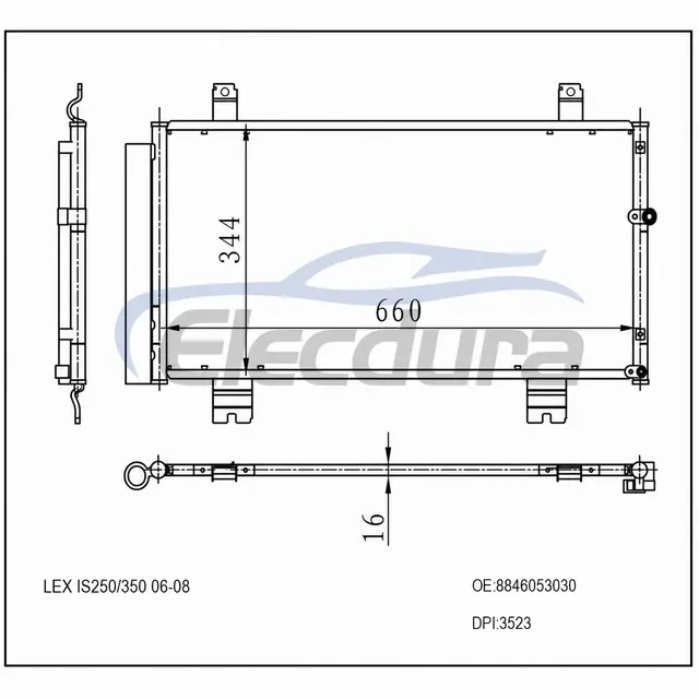 8846053030 Lexus Is250 2006-2008 A/C kondenz&aacute;tor 16 mm-es mag