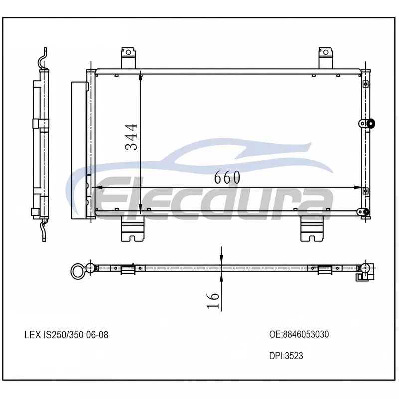 8846053030 Lexus Is250 2006-2008 Конденсатор кондиціонера 16 мм сердечник