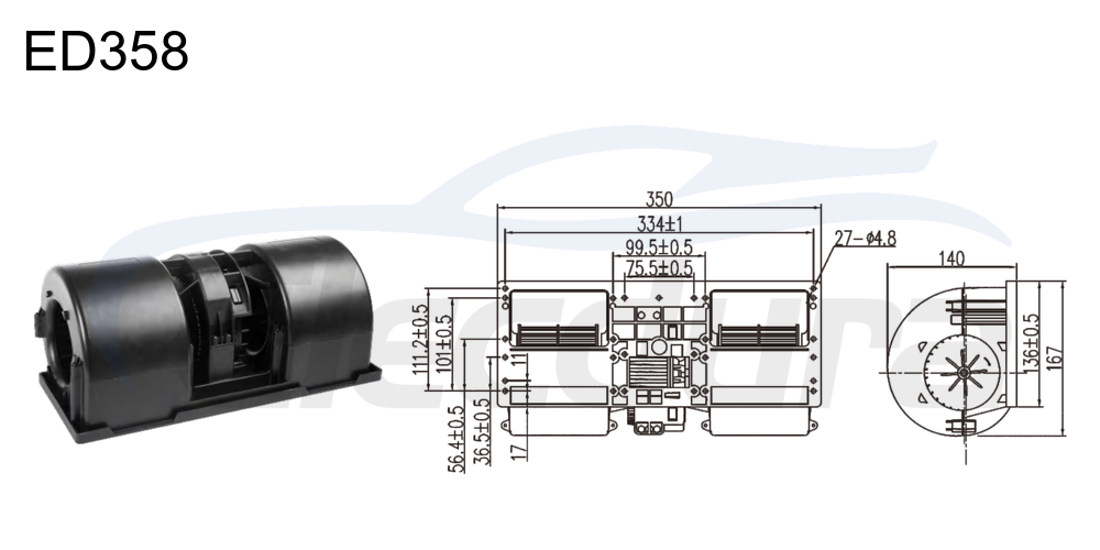 Motor soprador sem escova 27V 430W PWM, fluxo de ar de 1200m&sup3;/h