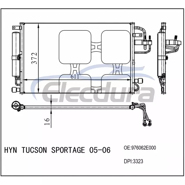 97606-2E000 Hyundai Tucson Sportage 2005–2006 A/C-Kondensatorbaugruppe, 16 mm Kern