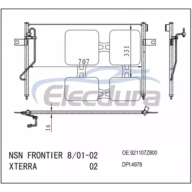 921107Z800 Nissan Frontier 2001-2002 Conjunto de condensador de aire acondicionado