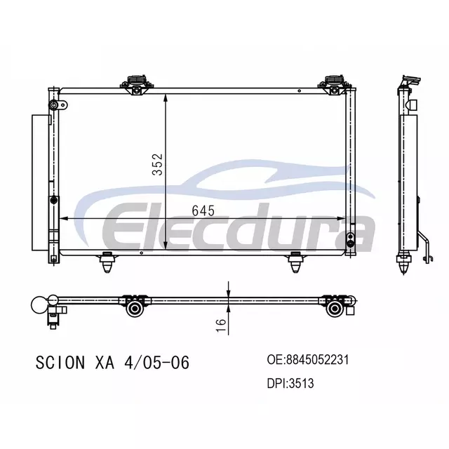 8845052231 Toyota Scion Xa 2005-2006 kl&iacute;makondenz&aacute;tor vevővel/sz&aacute;r&iacute;t&oacute;val, 16 mm-es mag