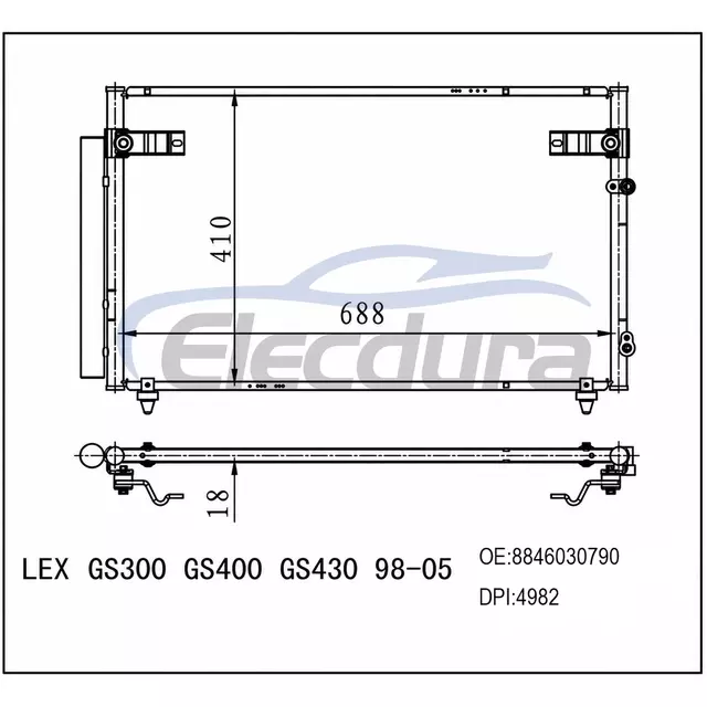 88460-30780 Lexus Gs300 Gs400 Gs430 1998-2005 N&uacute;cleo do condensador 16mm do A/C