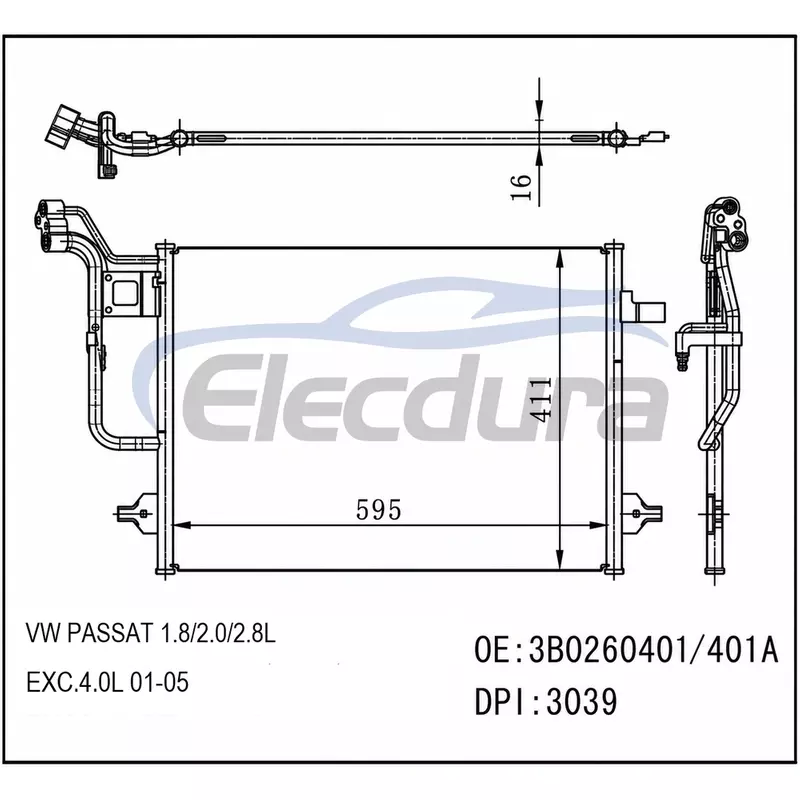 3B0260-401 Volkswagen Passat 1 8 2001-2005 Конденсатор 2.8L/4.0LA/C