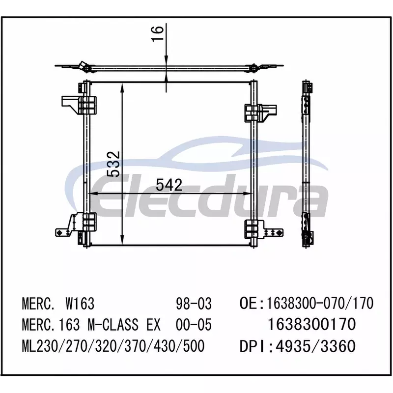 1638300170 Mercedes-Benz Ml320 W163 2000-2003 Condensator A/C