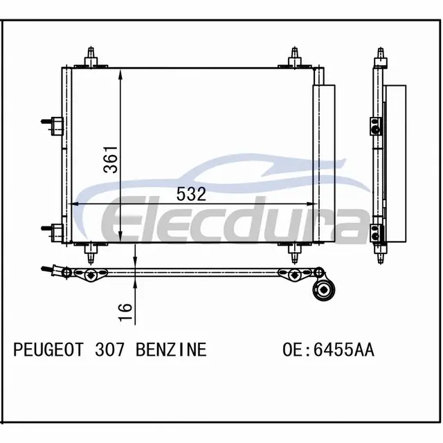 6455AA Peugeot 307 benzin A/C-kondensator 16 mm kerne