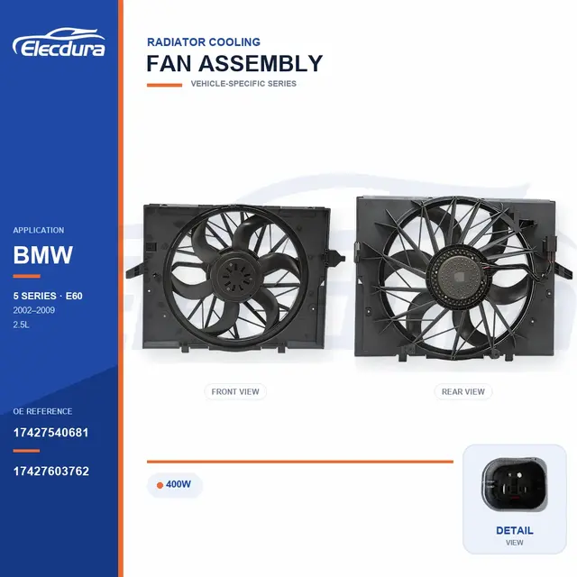 ラジエーター冷却ファンASSY BMW用 E60 400W 17427540681バルク電源