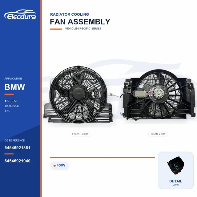 Ensemble ventilateur de refroidissement de radiateur pour BMW E53 400W 64546921381 Alimentation en vrac
