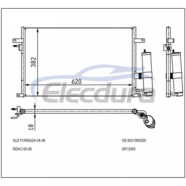9531085Z00 Suzuki Forenza 2004-2008 A/C 콘덴서(수신기/건조기 16mm 코어 포함)