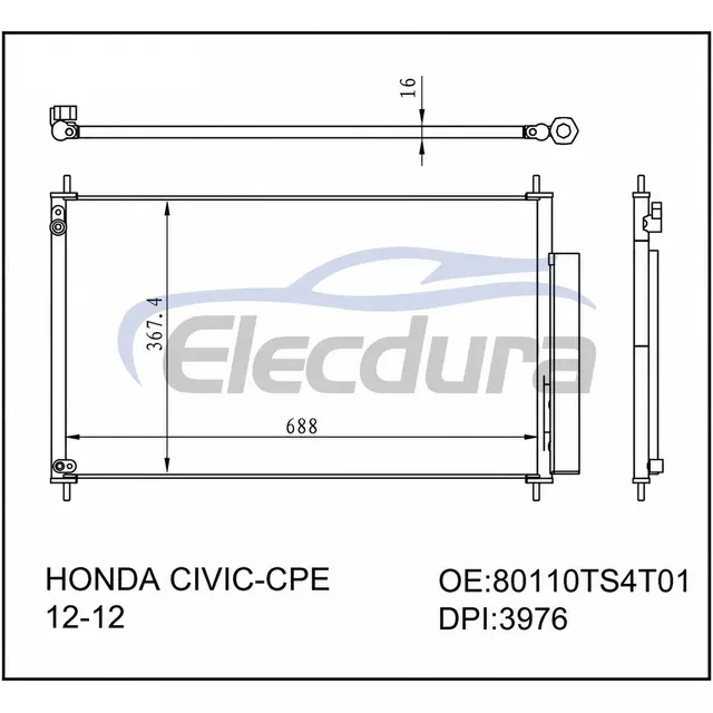 80110TS4T01 Honda Civic 2012+ Condensatore A/C Nucleo da 16 mm