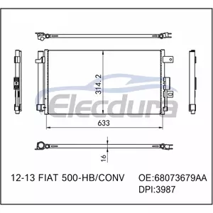 68073679AA Condensatore aria condizionata Fiat 500 2012-2013