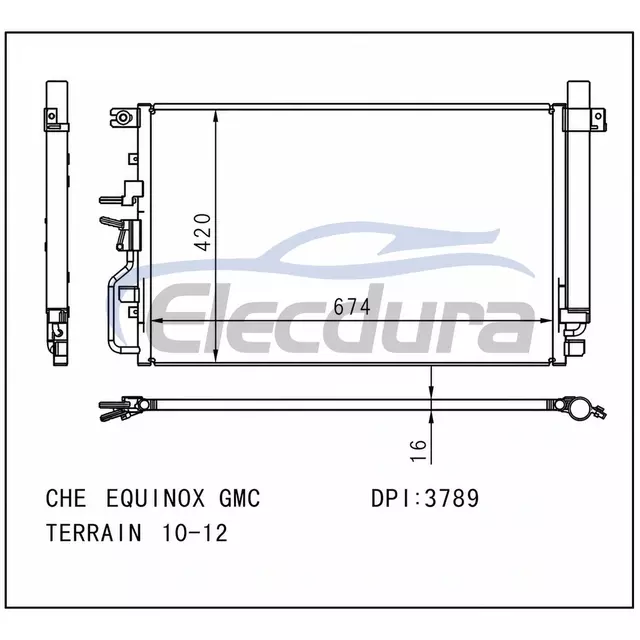 20839794 Chevrolet Equinox 2010-2012 Condensador de A/C N&uacute;cleo de 16 mm