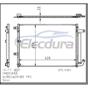 52014775AB Jeep Cherokee 2014-2017 A/C Condensador 16mm N&uacute;cleo