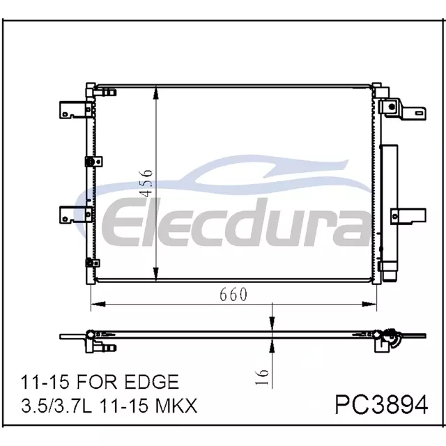 BT4Z19708B Ford Edge 2011-2015 Condensador de aire acondicionado N&uacute;cleo de 16 mm