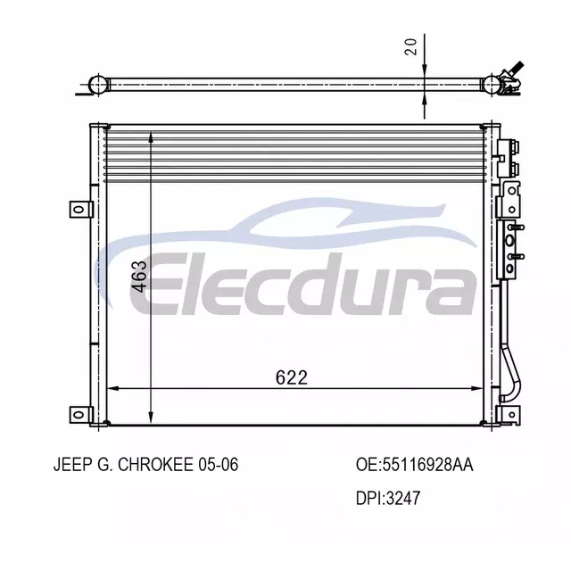 55116928AA Jeep Grand Chrokee 2005-2010 A/C kondensator 20 mm kerne