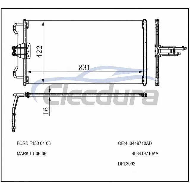 4L3419710AD Ford F15 2004-2006 Condensador de A/C