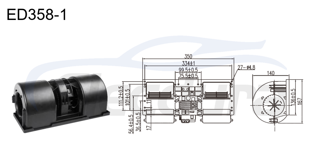 Motor soprador sem escova 27V 350W PWM, fluxo de ar de 1100m&sup3;/h