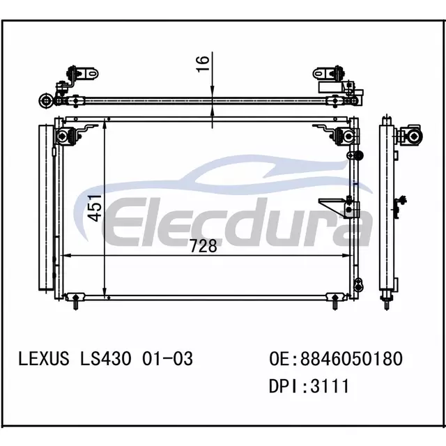 8846050180 Lexus Ls430 2001-2003 Sestava A/C kondenz&aacute;toru 16mm j&aacute;dro