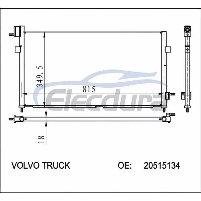 20515134 Volvo FH12 1993-2002 A/C คอนเดนเซอร์ 16 มม. Core