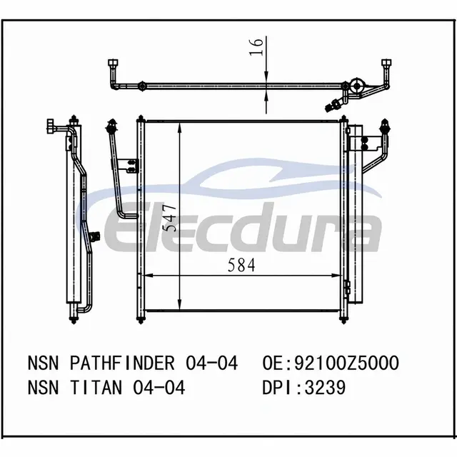 921007S000 إنفينيتي QX56 2004-2006 5.6L مكثف مكيف الهواء