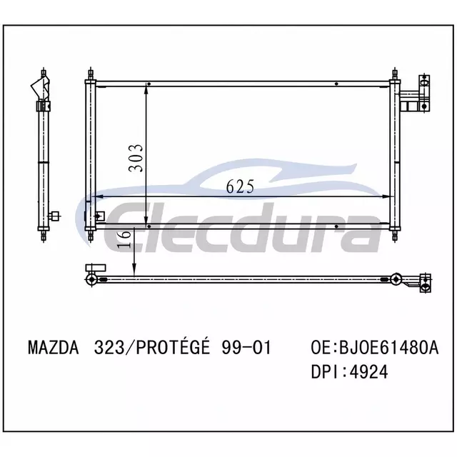 BJ0E61480A Mazda 323 1999-2001 Конденсатор кондиціонера 16 мм сердечник
