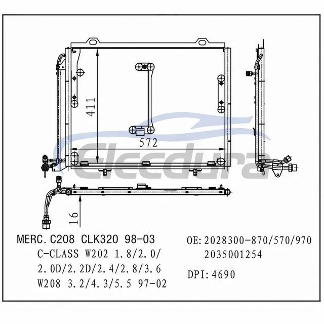 2028300-870 Mercedes-Benz Clk200 1998-2003 Kondensor A/C