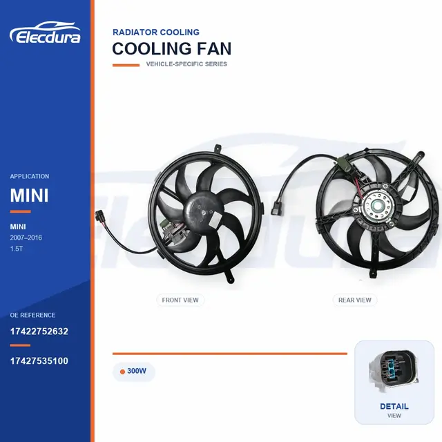 Ventilador de refrigeraci&oacute;n del radiador para BMW MINI R56 300W 17422752632 Suministro a granel