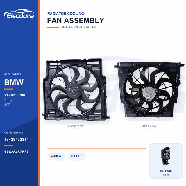 Conjunto del ventilador de refrigeraci&oacute;n del radiador para BMW G01 / G08 400W 17428472314 Suministro a granel