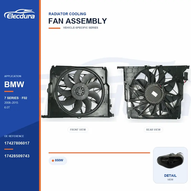ชุดพัดลมระบายความร้อนหม้อน้ำ สำหรับ BMW F02 850W 17427806017 อุปทานจำนวนมาก