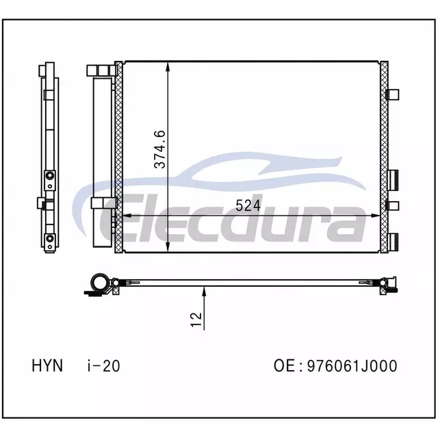 97606-1J000 Hyundai I20 2008-2014 Skraplacz klimatyzacji rdzeń 16mm