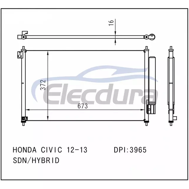 80110TR0A01 Honda Civic 2012-2013 HYBRIDN&Iacute; A/C kondenz&aacute;tor 16mm j&aacute;dro