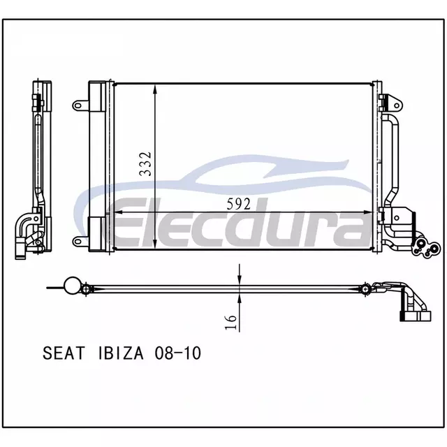 6C0816411B SEAT Ibiza 2008-2010 Kurutucu 16mm &Ccedil;ekirdekli Klima Kondansat&ouml;r&uuml;