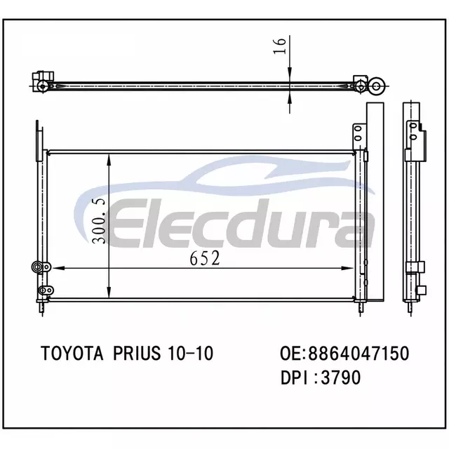88460-47150 Lexus CT200h 2011-2017 Condensador de A/C N&uacute;cleo de 16 mm