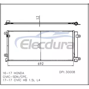 80100TBCA01 Honda Civic 2016-2017 Airco condensoreenheid 12 mm kern