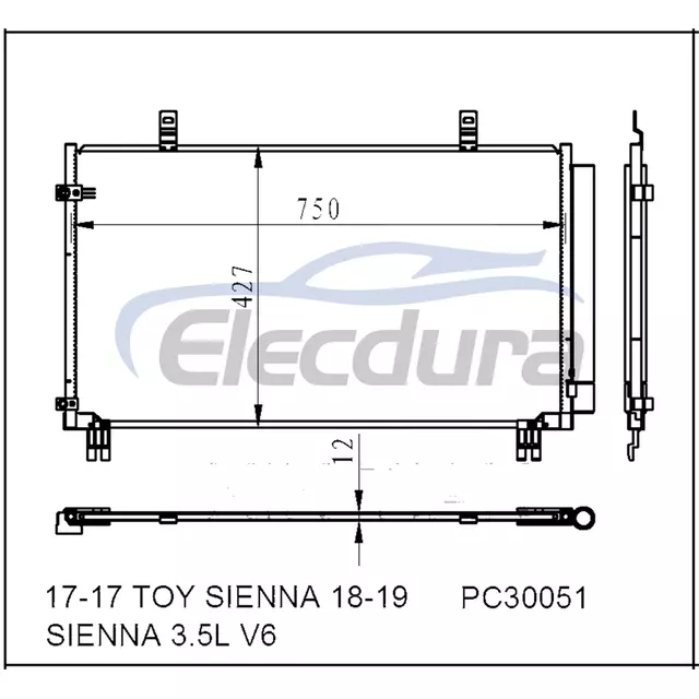 8846008030 Toyota Sienna 2017-2019 A/C kondenz&aacute;tor 12mm j&aacute;dro