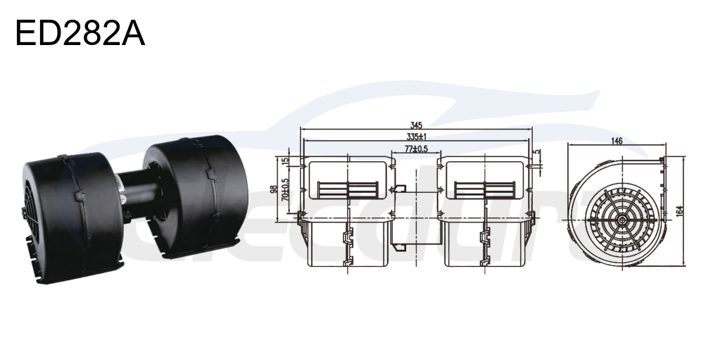 Conjunto de motor de soplador de 27 V 380 W HVAC , flujo de aire de 1000 m&sup3;/h